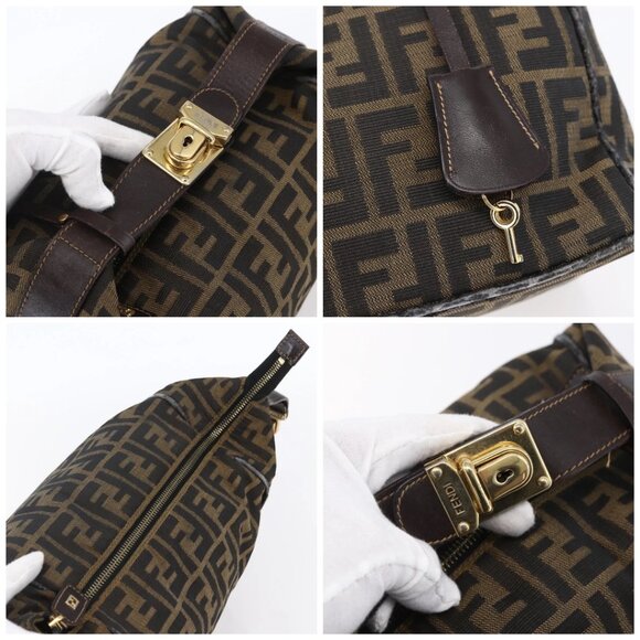 FENDI Zucca Canvas Vanity Hand Bag Black Brown Auth 150076 - Picture 16 of 16